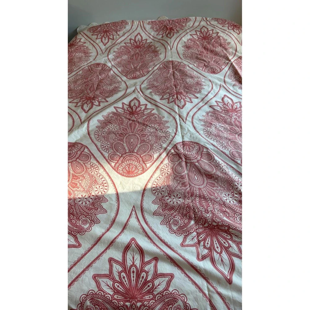 Pottery Barn Paisley Medallion Coral Twin Duvet Cover 100% Cotton Button Closure